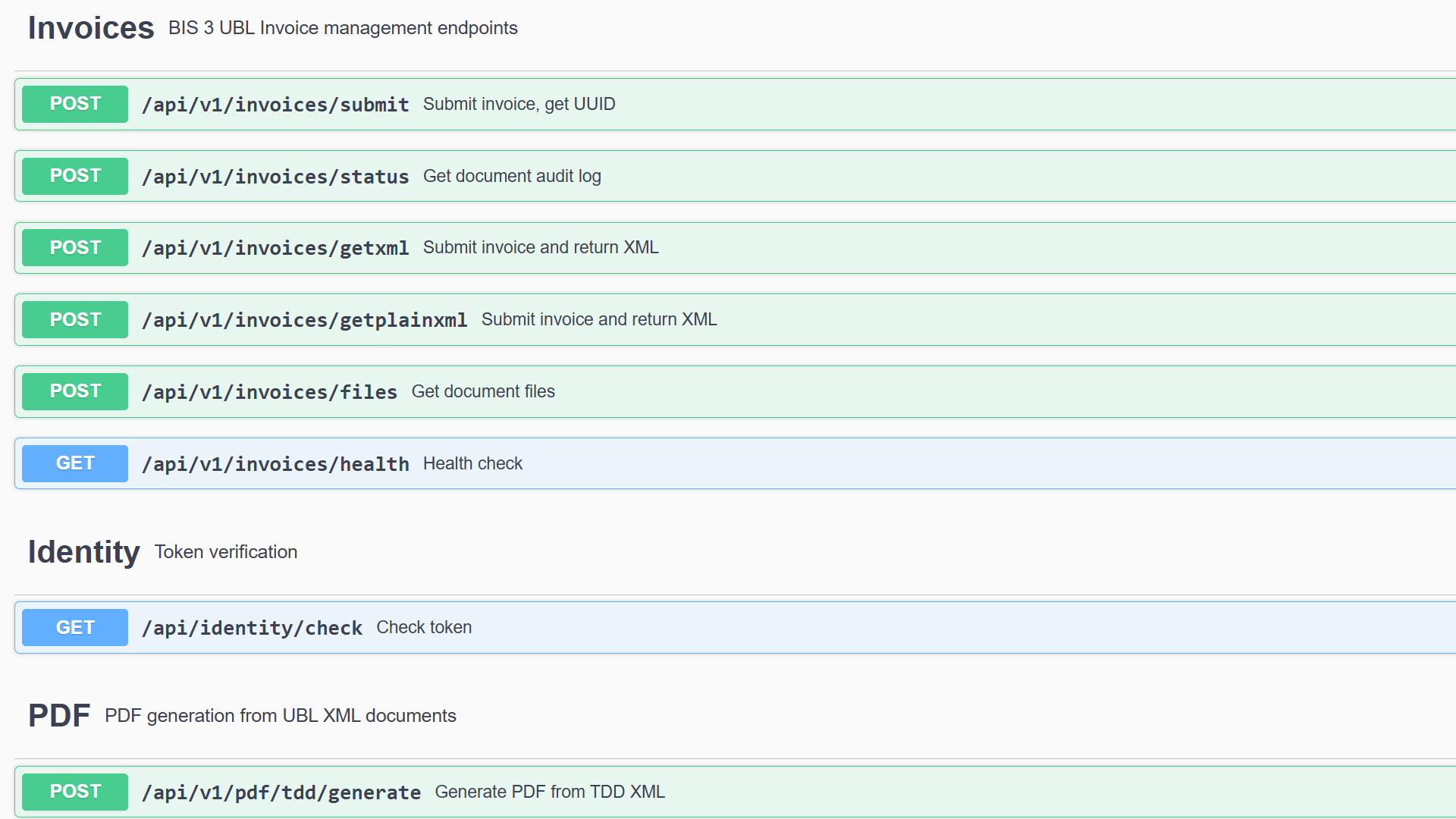 Swagger UI — dokumentace mib:Peppol REST API