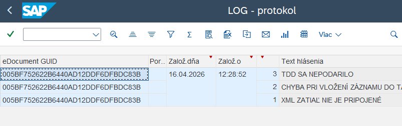 SAP LOG protokol — kroková historie událostí pro každý eDocument